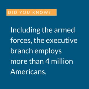White text on blue background: Executive branch employs more than 4 million Americans.