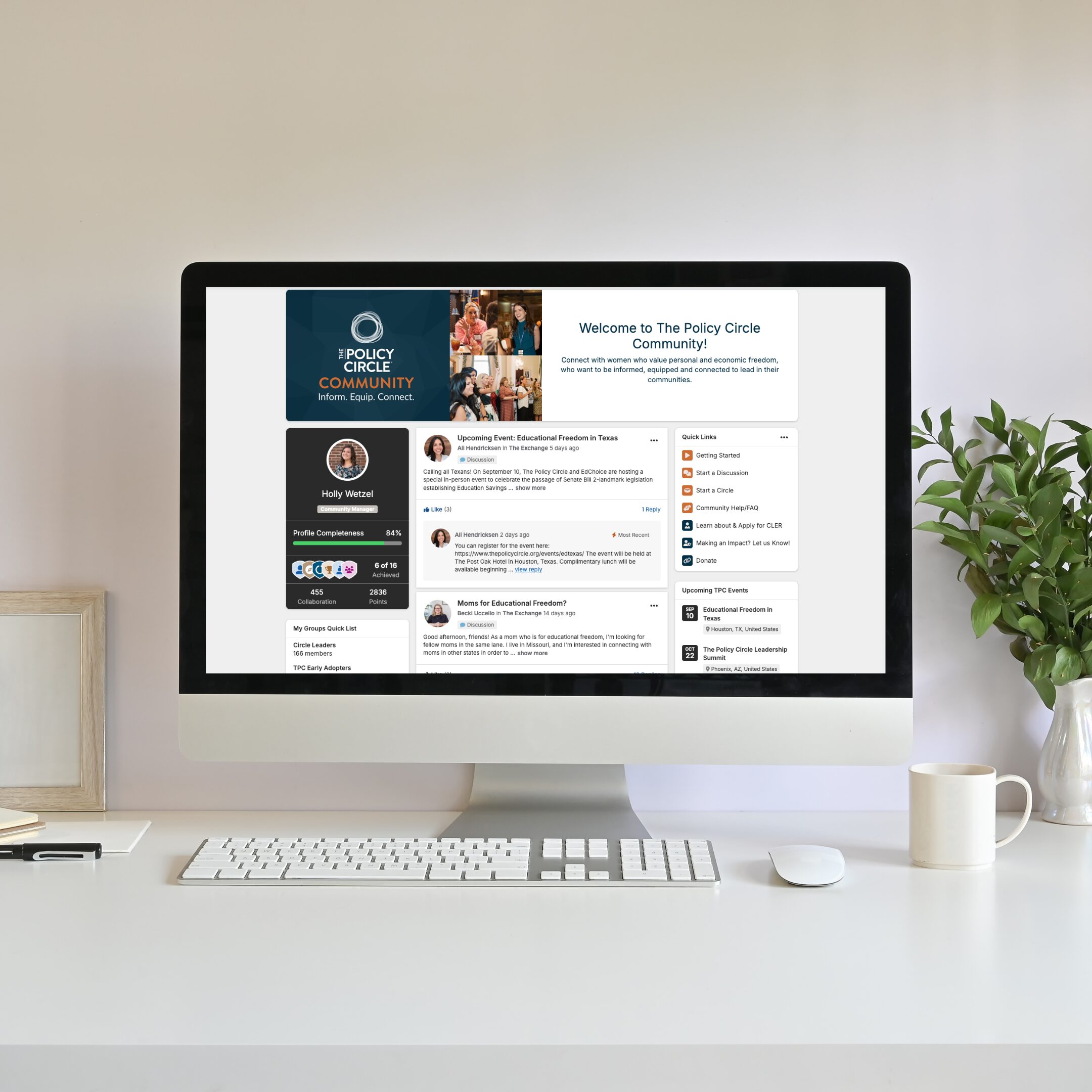 Image of a desktop computer with The Policy Circle Community Webpage