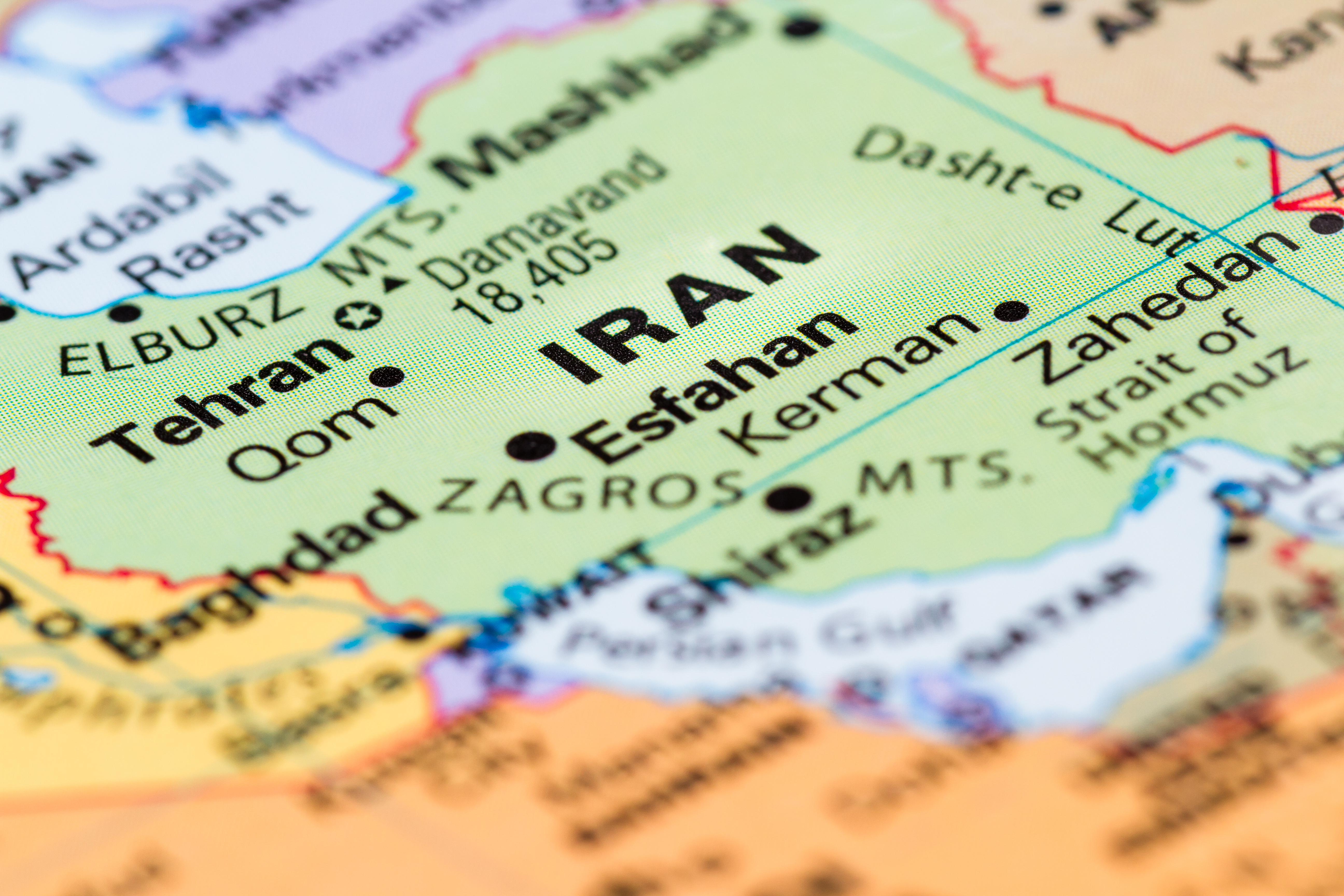 Close Up Of A World Map With Iran In Focus